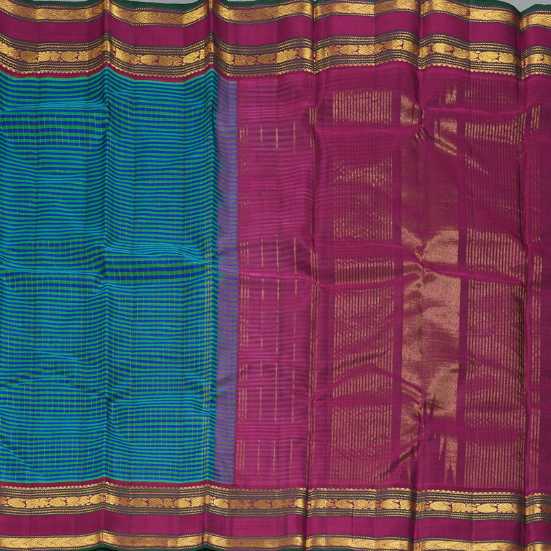 Hayagrivas Handloom Green & Blue Checks Kanjivaram Silk Saree KBF295E2-1