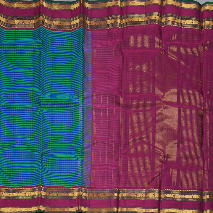Hayagrivas Handloom Green & Blue Checks Kanjivaram Silk Saree KBF295E2-1