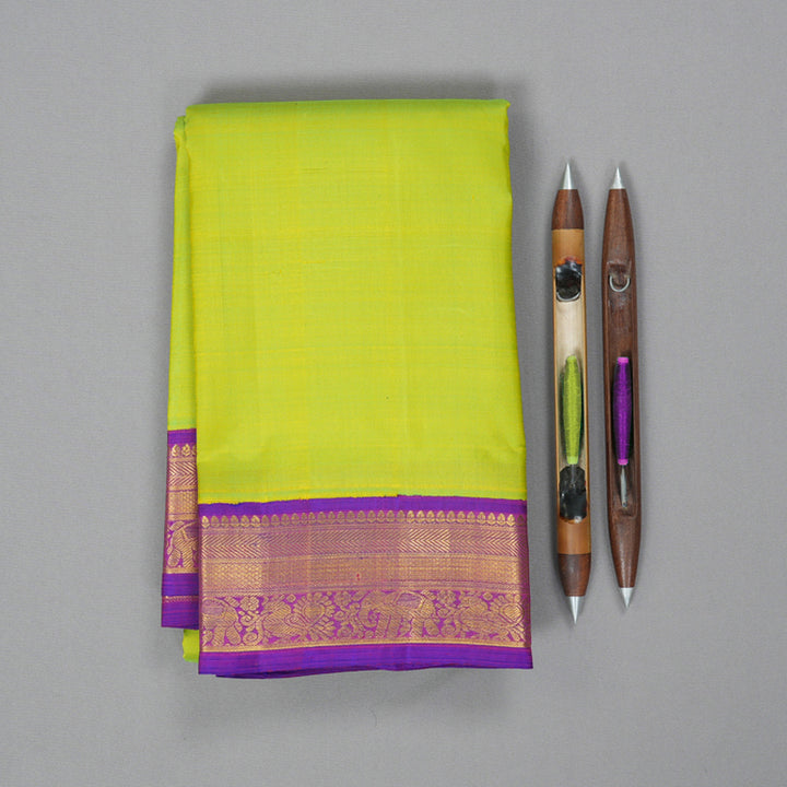Hayagrivas Handloom Fluorescent Green Kanjivaram Silk Saree with Purple Border KBF295E4-2