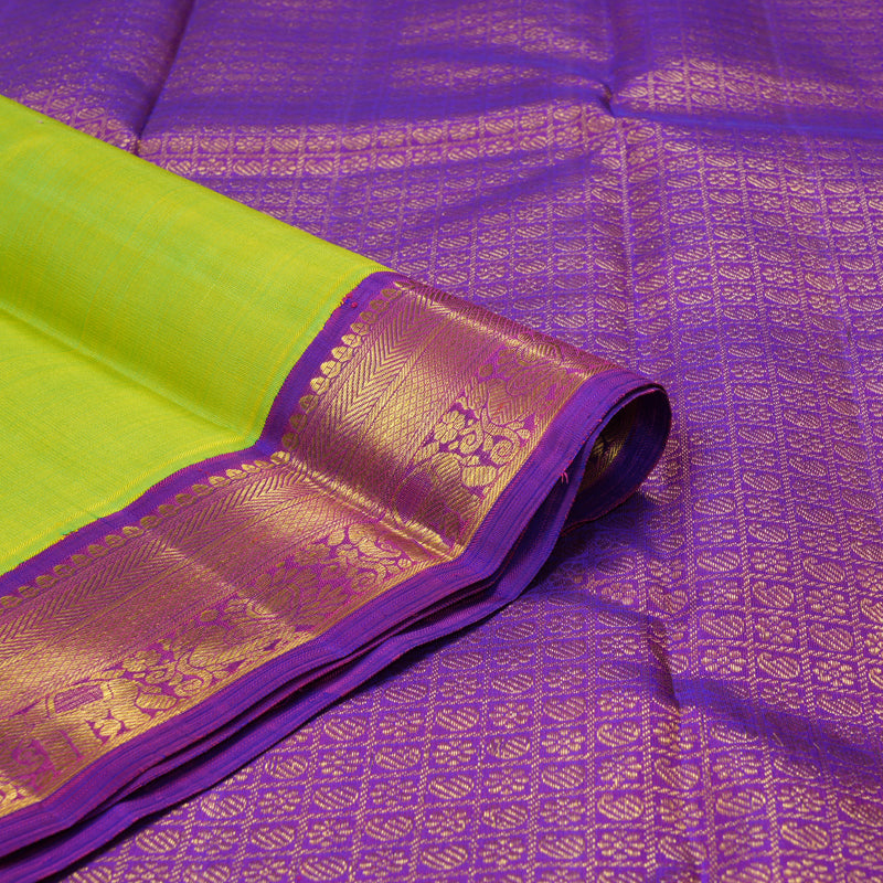 Hayagrivas Handloom Fluorescent Green Kanjivaram Silk Saree with Purple Border KBF295E4-2