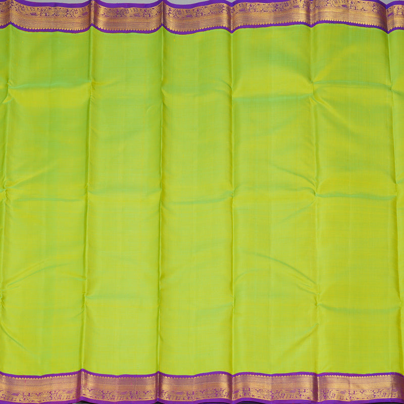 Hayagrivas Handloom Fluorescent Green Kanjivaram Silk Saree with Purple Border KBF295E4-2