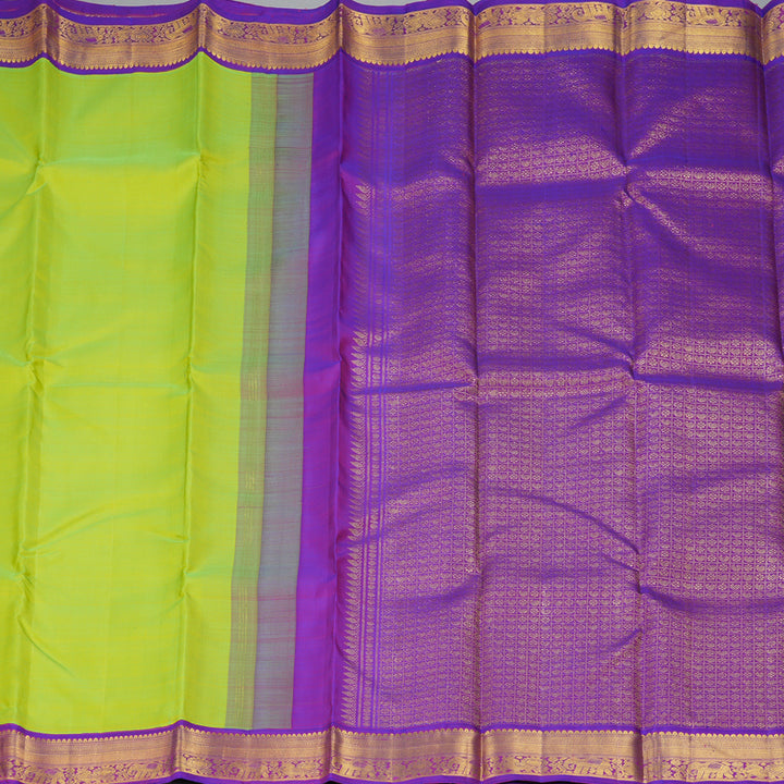 Hayagrivas Handloom Fluorescent Green Kanjivaram Silk Saree with Purple Border KBF295E4-2
