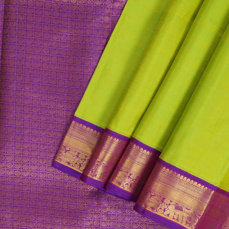 Hayagrivas Handloom Fluorescent Green Kanjivaram Silk Saree with Purple Border KBF295E4-2
