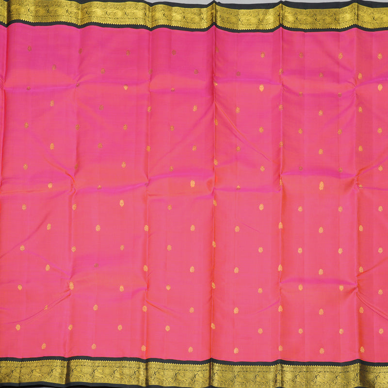 Hayagrivas Handloom Orangish-Pink Kanjivaram Silk Saree with Black Border KBF295E5-2