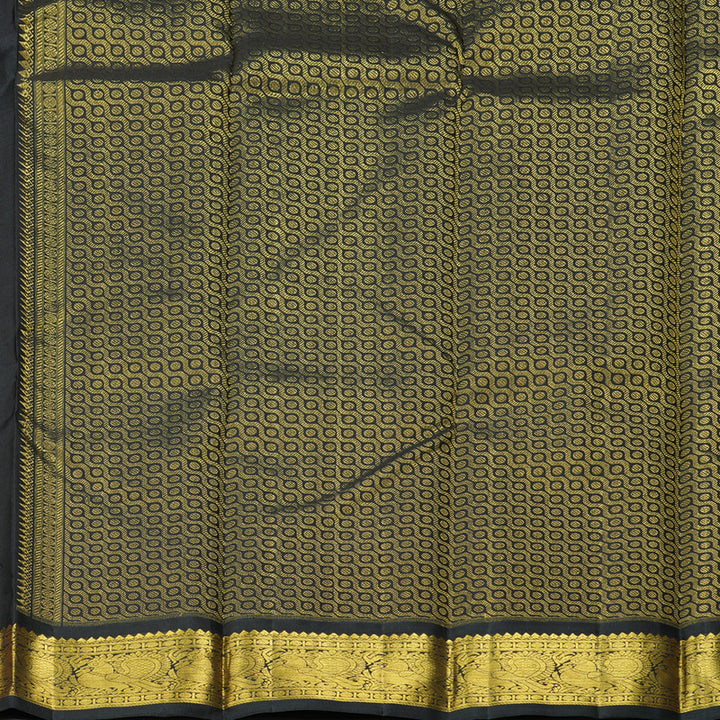 Hayagrivas Handloom Orangish-Pink Kanjivaram Silk Saree with Black Border KBF295E5-2