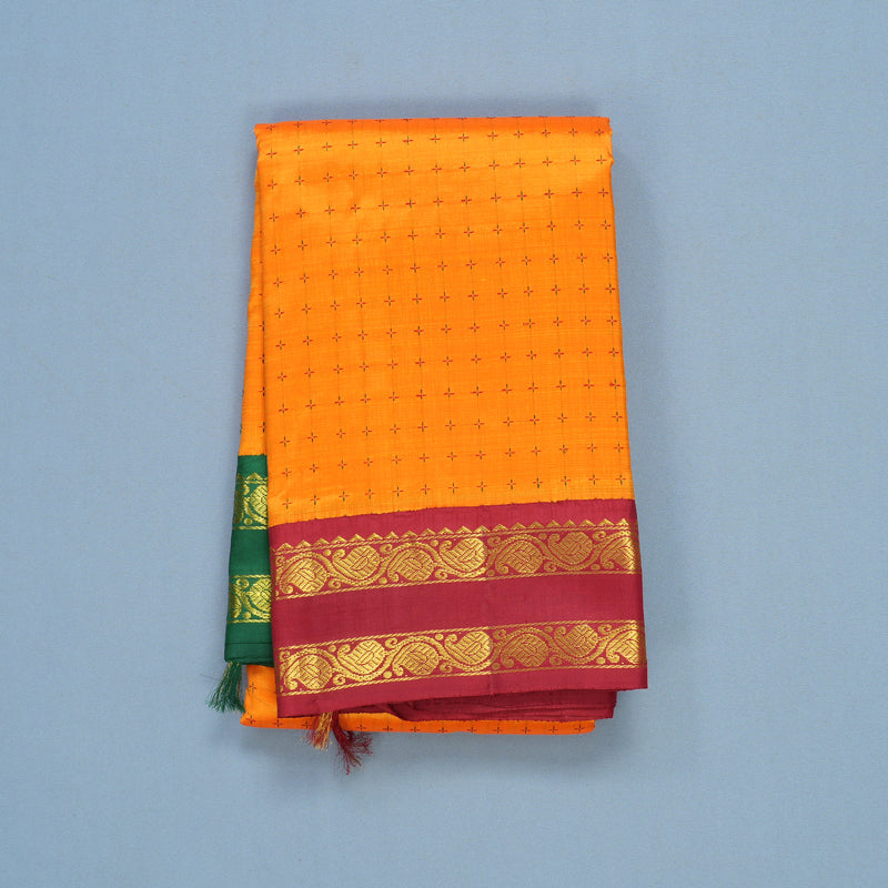Hayagrivas Handloom Mambazham Orange Kanjivaram Silk Saree with Ganga Jamuna Border KBF295E8-1