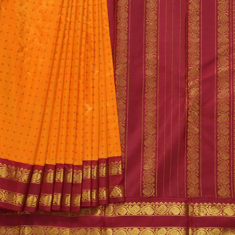 Hayagrivas Handloom Mambazham Orange Kanjivaram Silk Saree with Ganga Jamuna Border KBF295E8-1