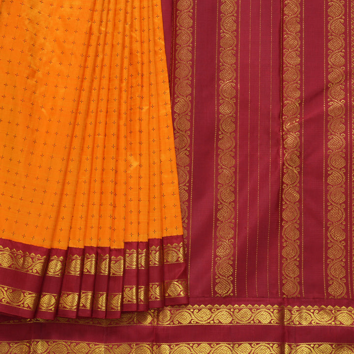Hayagrivas Handloom Mambazham Orange Kanjivaram Silk Saree with Ganga Jamuna Border KBF295E8-1