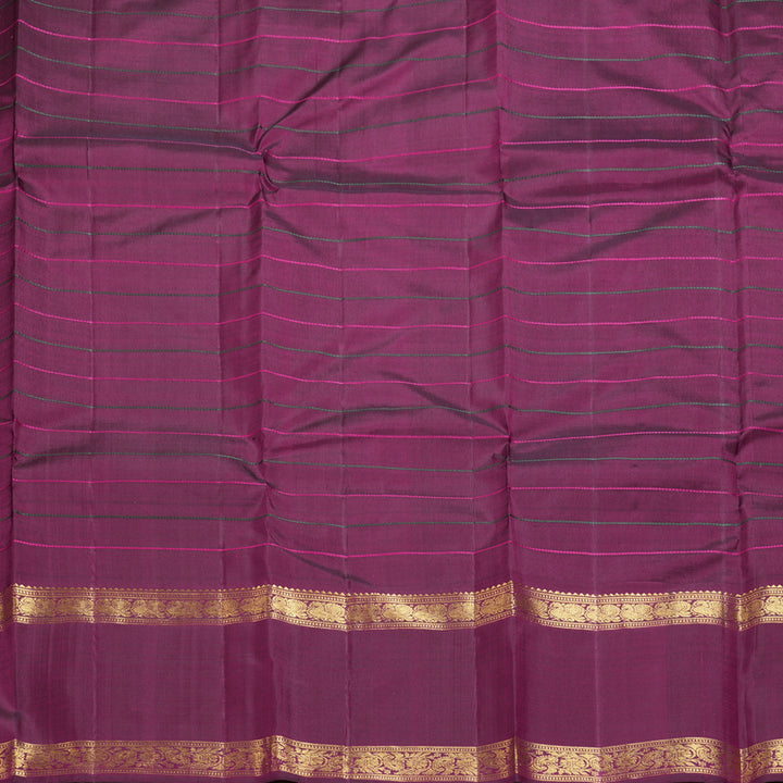 Hayagrivas Handloom Orangish-Pink Kanjivaram Silk Saree with Purple Border KBF296E1-1