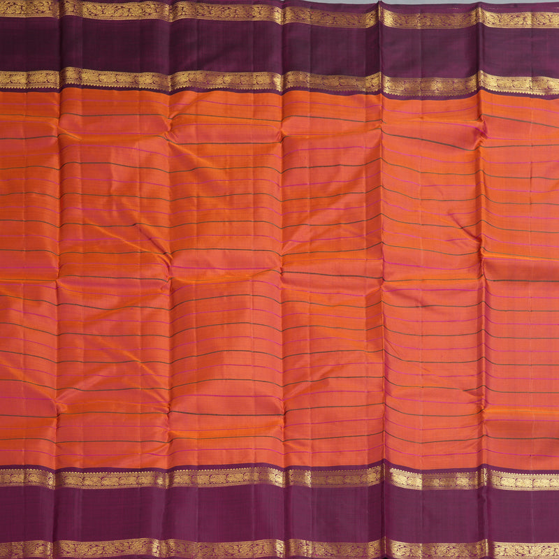 Hayagrivas Handloom Orangish-Pink Kanjivaram Silk Saree with Purple Border KBF296E1-1