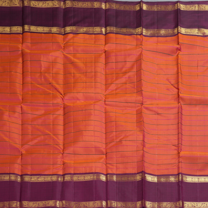 Hayagrivas Handloom Orangish-Pink Kanjivaram Silk Saree with Purple Border KBF296E1-1