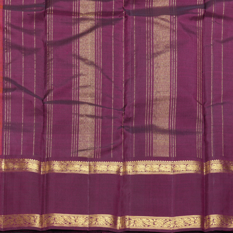 Hayagrivas Handloom Orangish-Pink Kanjivaram Silk Saree with Purple Border KBF296E1-1