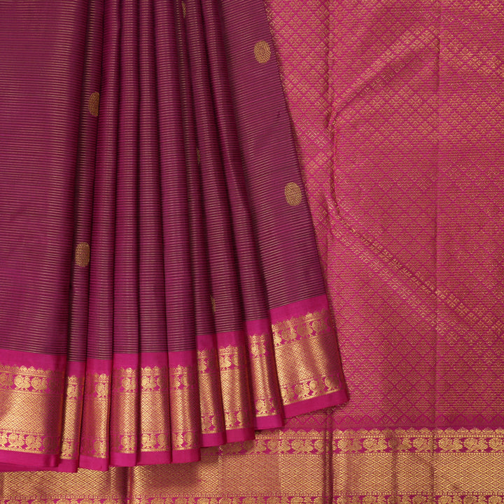 Hayagrivas Handloom Purple Kanjivaram Silk Saree with Rani Pink Border KBF296E3-2