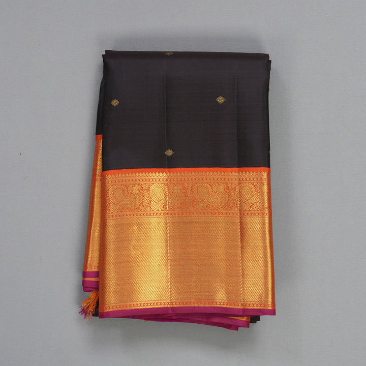 Hayagrivas Handloom Deep Jamun Kanjivaram Silk Saree with Orange Border KBF297E3-1