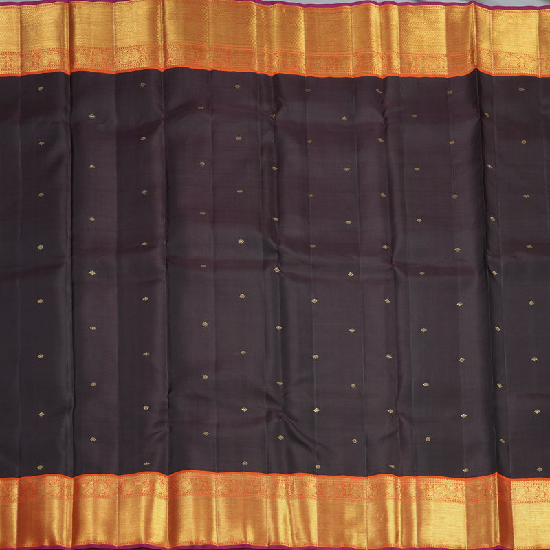 Hayagrivas Handloom Deep Jamun Kanjivaram Silk Saree with Orange Border KBF297E3-1