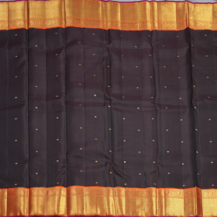 Hayagrivas Handloom Deep Jamun Kanjivaram Silk Saree with Orange Border KBF297E3-1