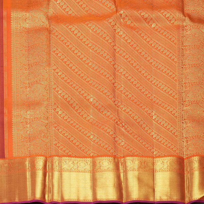 Hayagrivas Handloom Deep Jamun Kanjivaram Silk Saree with Orange Border KBF297E3-1