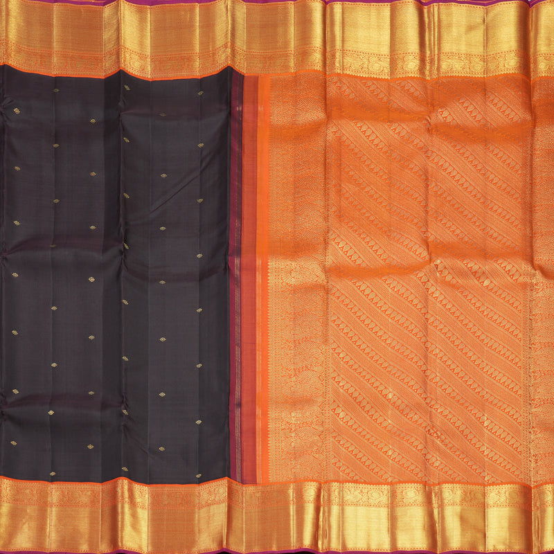 Hayagrivas Handloom Deep Jamun Kanjivaram Silk Saree with Orange Border KBF297E3-1