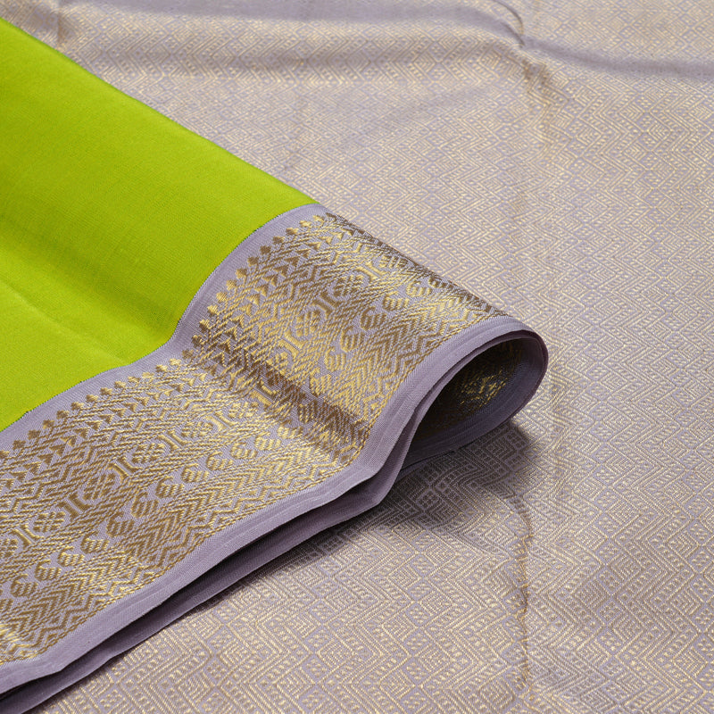 Hayagrivas Handloom Fluorescent Green Kanjivaram Silk Saree with Lilac Border KBF298E2-1