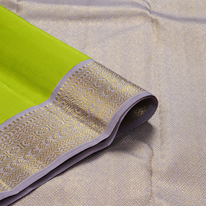 Hayagrivas Handloom Fluorescent Green Kanjivaram Silk Saree with Lilac Border KBF298E2-1