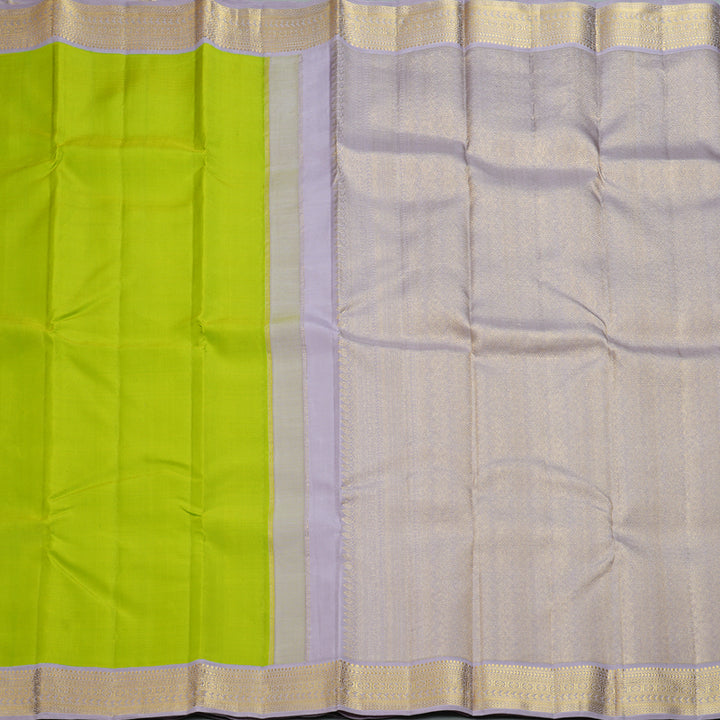 Hayagrivas Handloom Fluorescent Green Kanjivaram Silk Saree with Lilac Border KBF298E2-1