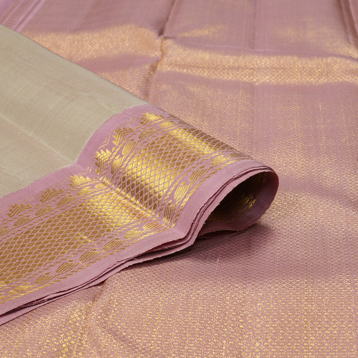 Hayagrivas Handloom Pale Brown Kanjivaram Silk Saree with Onion Pink Border KBF298E3-1