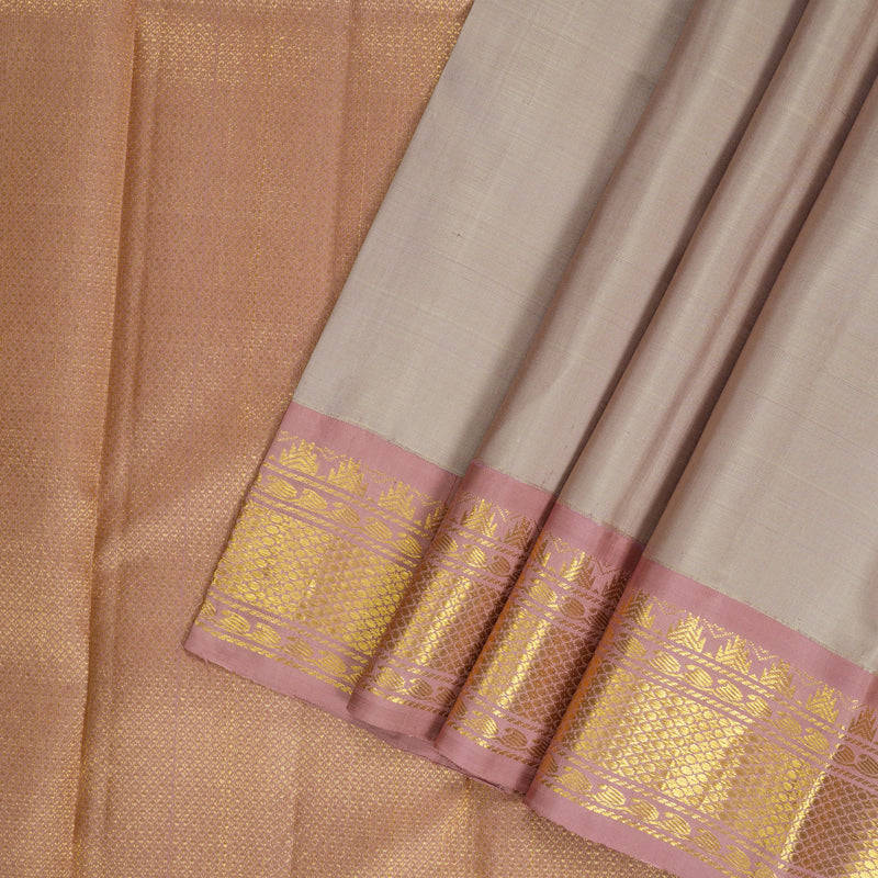 Hayagrivas Handloom Pale Brown Kanjivaram Silk Saree with Onion Pink Border KBF298E3-1