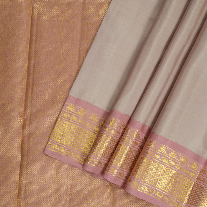 Hayagrivas Handloom Pale Brown Kanjivaram Silk Saree with Onion Pink Border KBF298E3-1