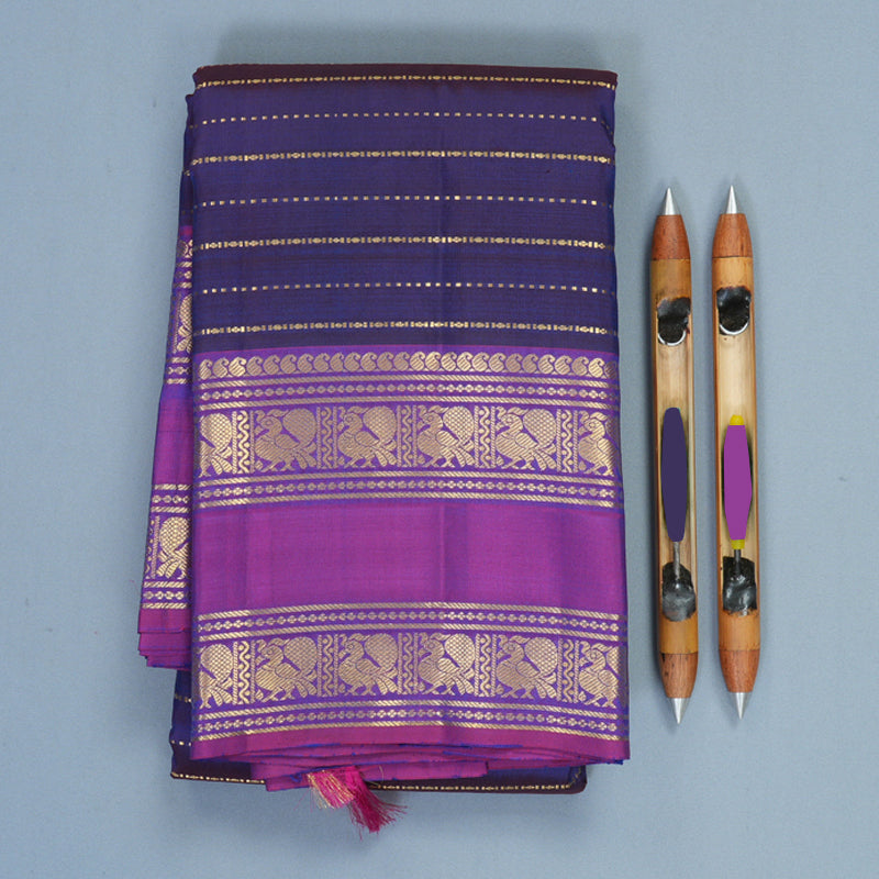 Hayagrivas Handloom Deep Ink Blue Kanjivaram Silk Saree with Purple Border KBF299E1-1