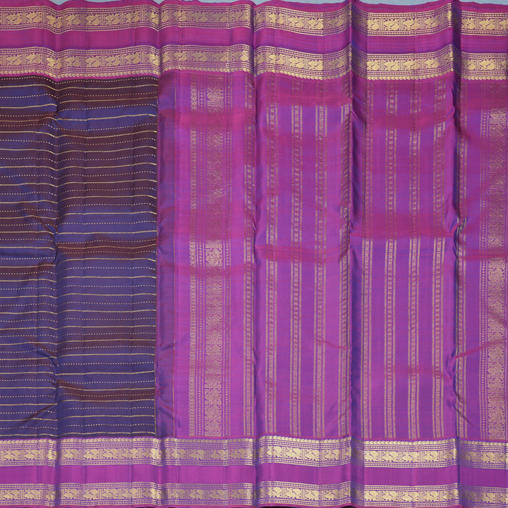 Hayagrivas Handloom Deep Ink Blue Kanjivaram Silk Saree with Purple Border KBF299E1-1