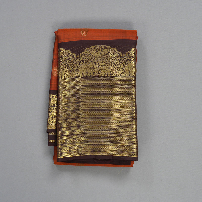 Hayagrivas Handloom Rust Orange Kanjivaram Silk Saree with Coffee Brown Border KBF299E10-1