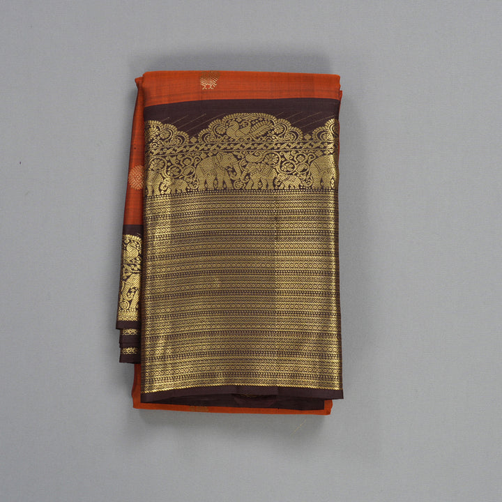 Hayagrivas Handloom Rust Orange Kanjivaram Silk Saree with Coffee Brown Border KBF299E10-1