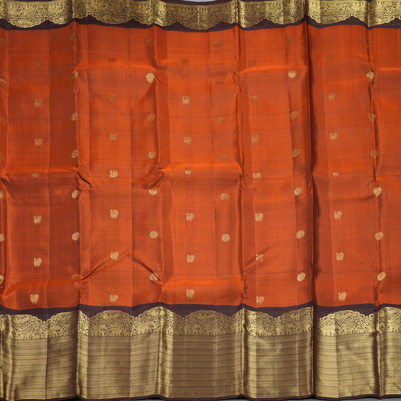 Hayagrivas Handloom Rust Orange Kanjivaram Silk Saree with Coffee Brown Border KBF299E10-1