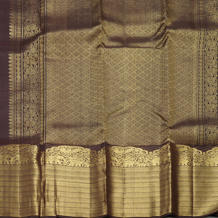 Hayagrivas Handloom Rust Orange Kanjivaram Silk Saree with Coffee Brown Border KBF299E10-1