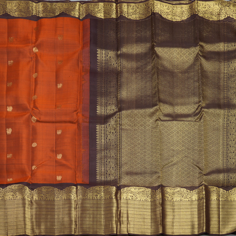 Hayagrivas Handloom Rust Orange Kanjivaram Silk Saree with Coffee Brown Border KBF299E10-1