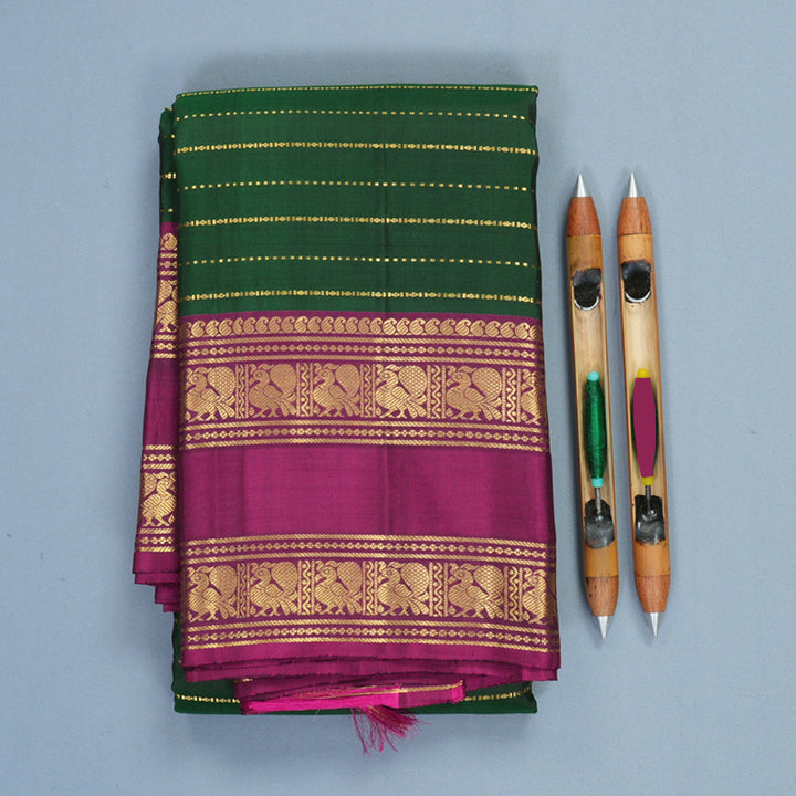 Hayagrivas Handloom Bottle Green Kanjivaram Silk Saree with Purple Border KBF299E2-1