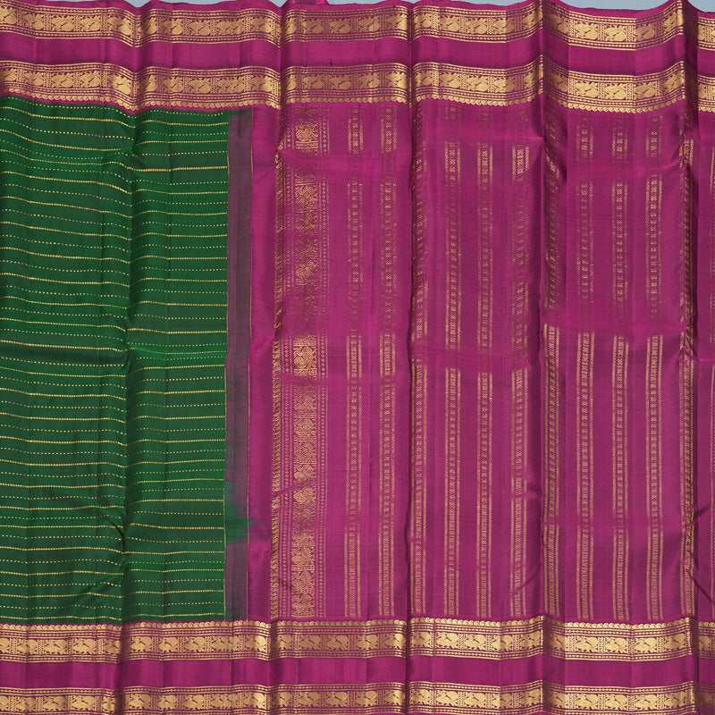 Hayagrivas Handloom Bottle Green Kanjivaram Silk Saree with Purple Border KBF299E2-1