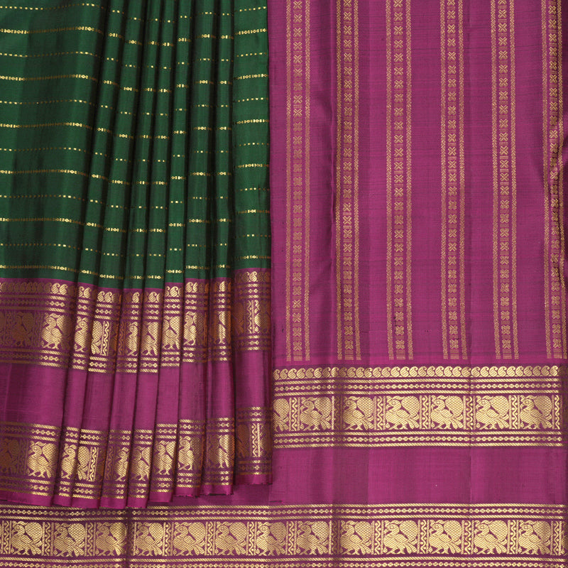 Hayagrivas Handloom Bottle Green Kanjivaram Silk Saree with Purple Border KBF299E2-1