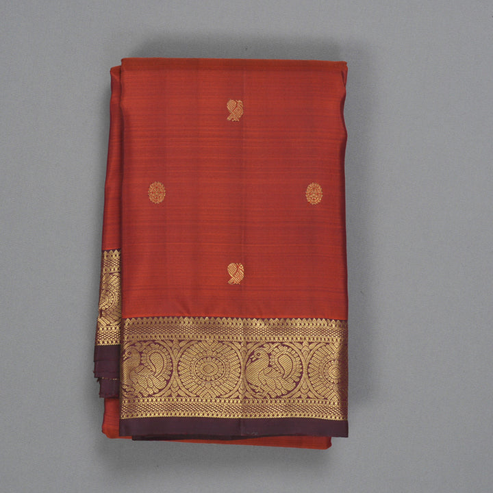 Hayagrivas Handloom Rust Orange Kanjivaram Silk Saree with Burgundy Border KBF299E7-1