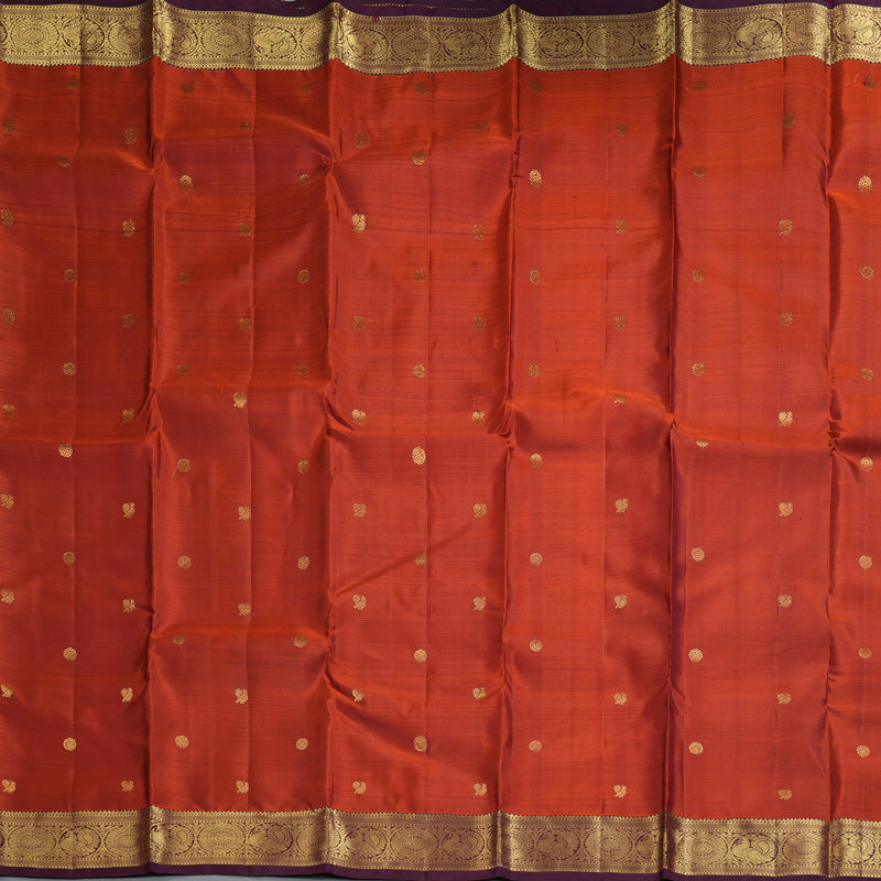 Hayagrivas Handloom Rust Orange Kanjivaram Silk Saree with Burgundy Border KBF299E7-1