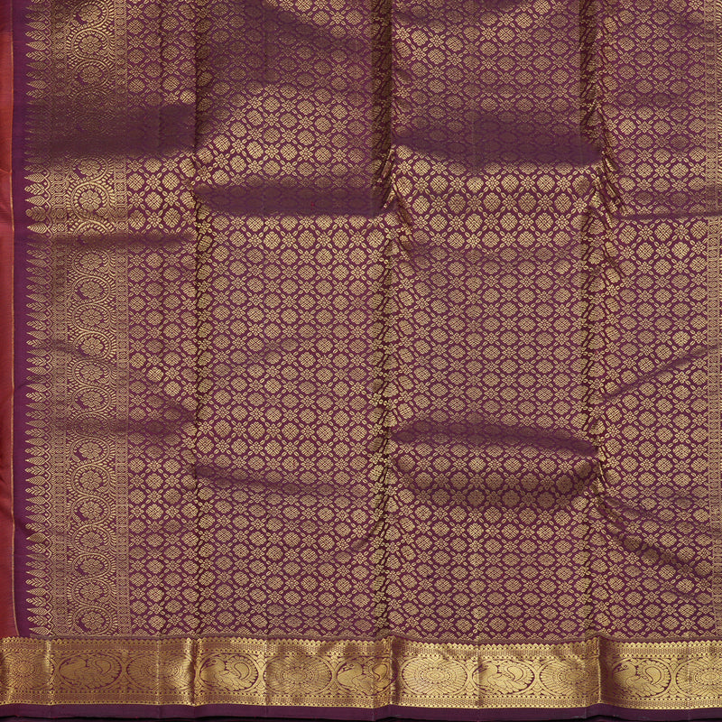 Hayagrivas Handloom Rust Orange Kanjivaram Silk Saree with Burgundy Border KBF299E7-1
