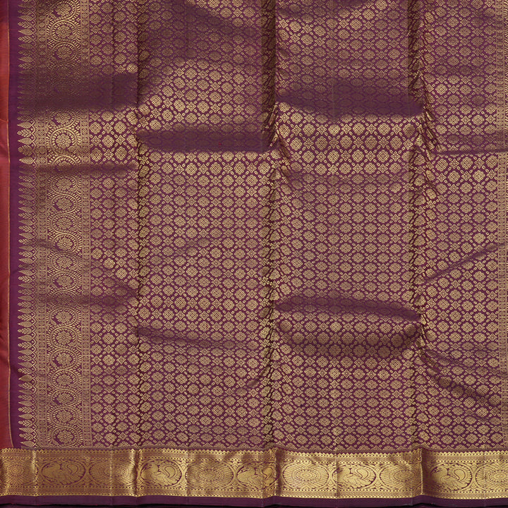 Hayagrivas Handloom Rust Orange Kanjivaram Silk Saree with Burgundy Border KBF299E7-1