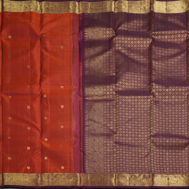 Hayagrivas Handloom Rust Orange Kanjivaram Silk Saree with Burgundy Border KBF299E7-1