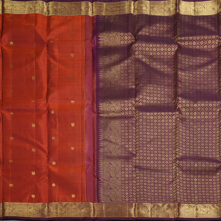 Hayagrivas Handloom Rust Orange Kanjivaram Silk Saree with Burgundy Border KBF299E7-1