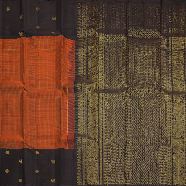 Hayagrivas Handloom Rust Orange Kanjivaram Silk Saree with Deep Snuff Border KBF299E9-1