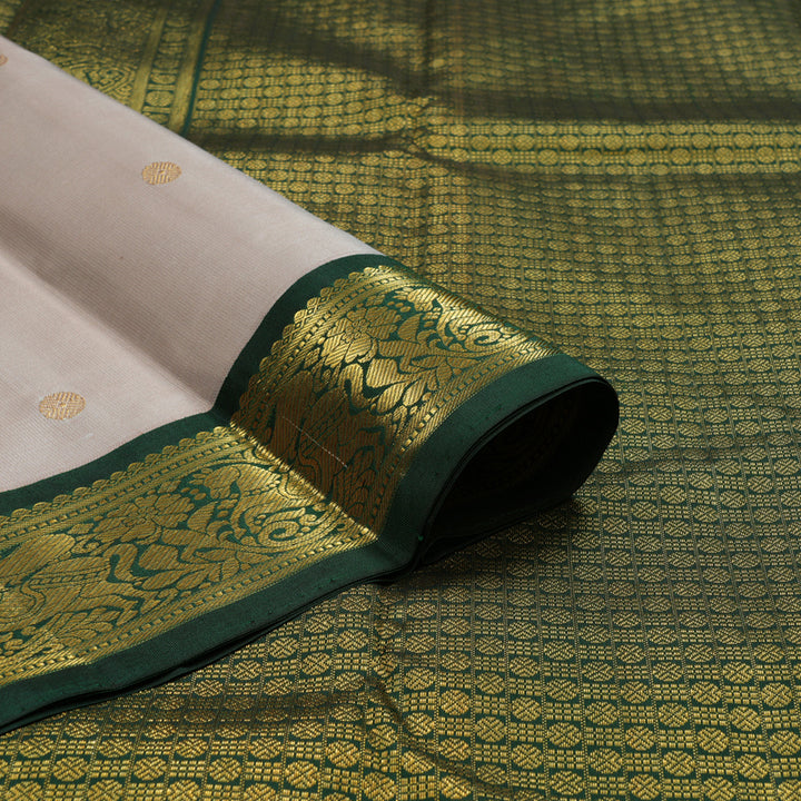 Hayagrivas Handloom Beige Kanjivaram Silk Saree with Bottle Green Border KBF2D2-3