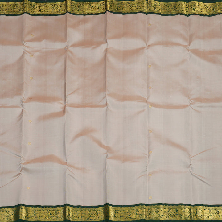 Hayagrivas Handloom Beige Kanjivaram Silk Saree with Bottle Green Border KBF2D2-3