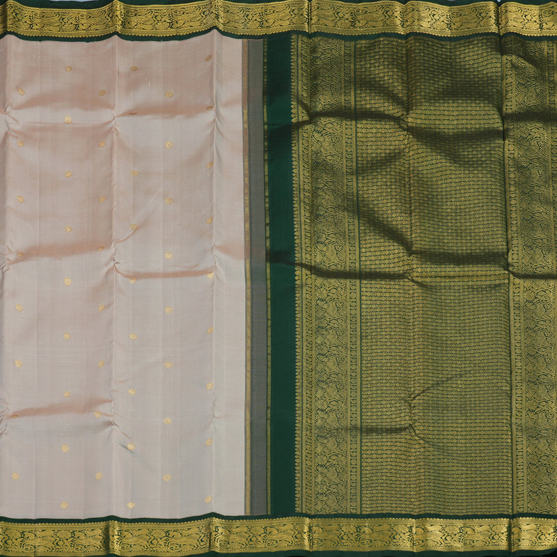 Hayagrivas Handloom Beige Kanjivaram Silk Saree with Bottle Green Border KBF2D2-3
