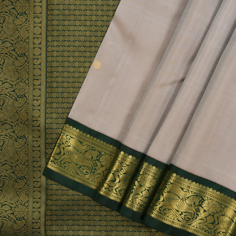 Hayagrivas Handloom Beige Kanjivaram Silk Saree with Bottle Green Border KBF2D2-3
