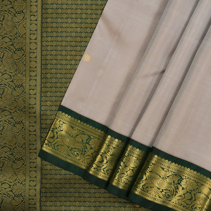 Hayagrivas Handloom Beige Kanjivaram Silk Saree with Bottle Green Border KBF2D2-3